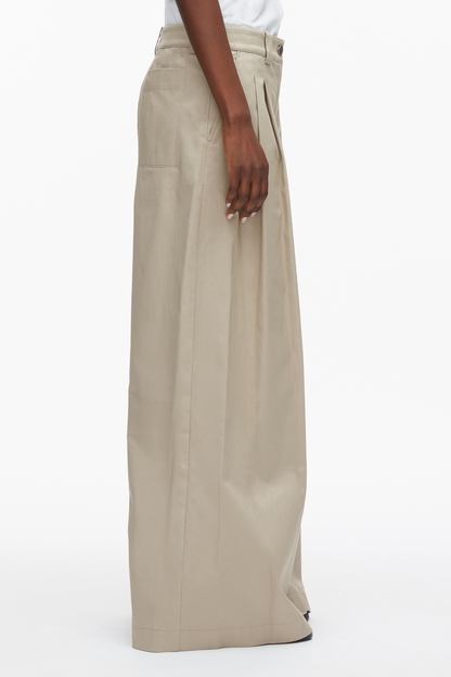 Wide Leg Pleated Pants Khaki