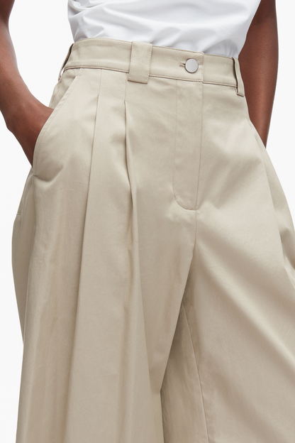 Wide Leg Pleated Pants Khaki