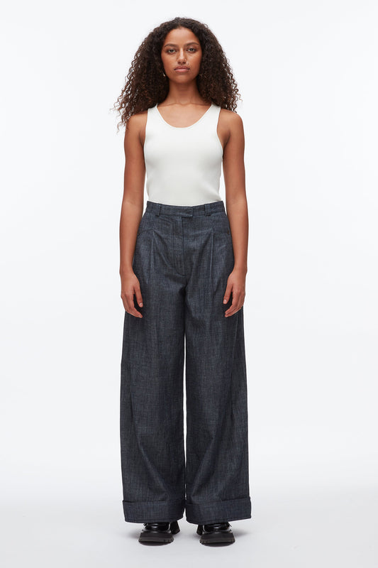 Double Pleat Wide Leg Pant Washed Indigo