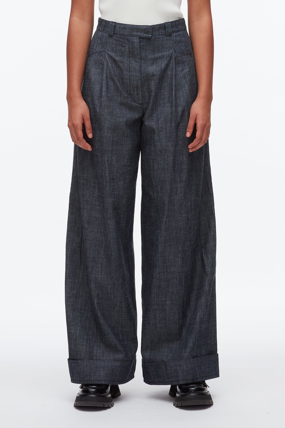 Double Pleat Wide Leg Pant Washed Indigo