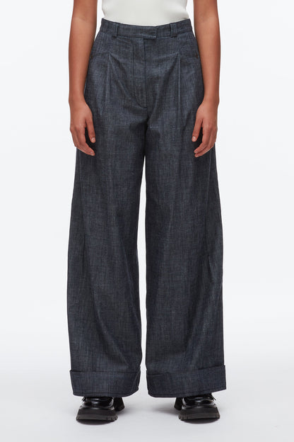 Double Pleat Wide Leg Pant Washed Indigo