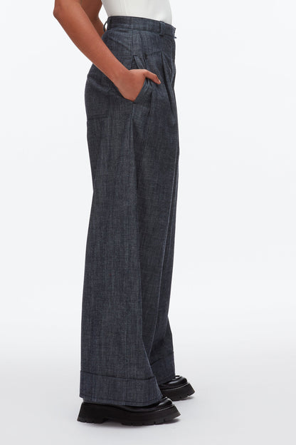 Double Pleat Wide Leg Pant Washed Indigo