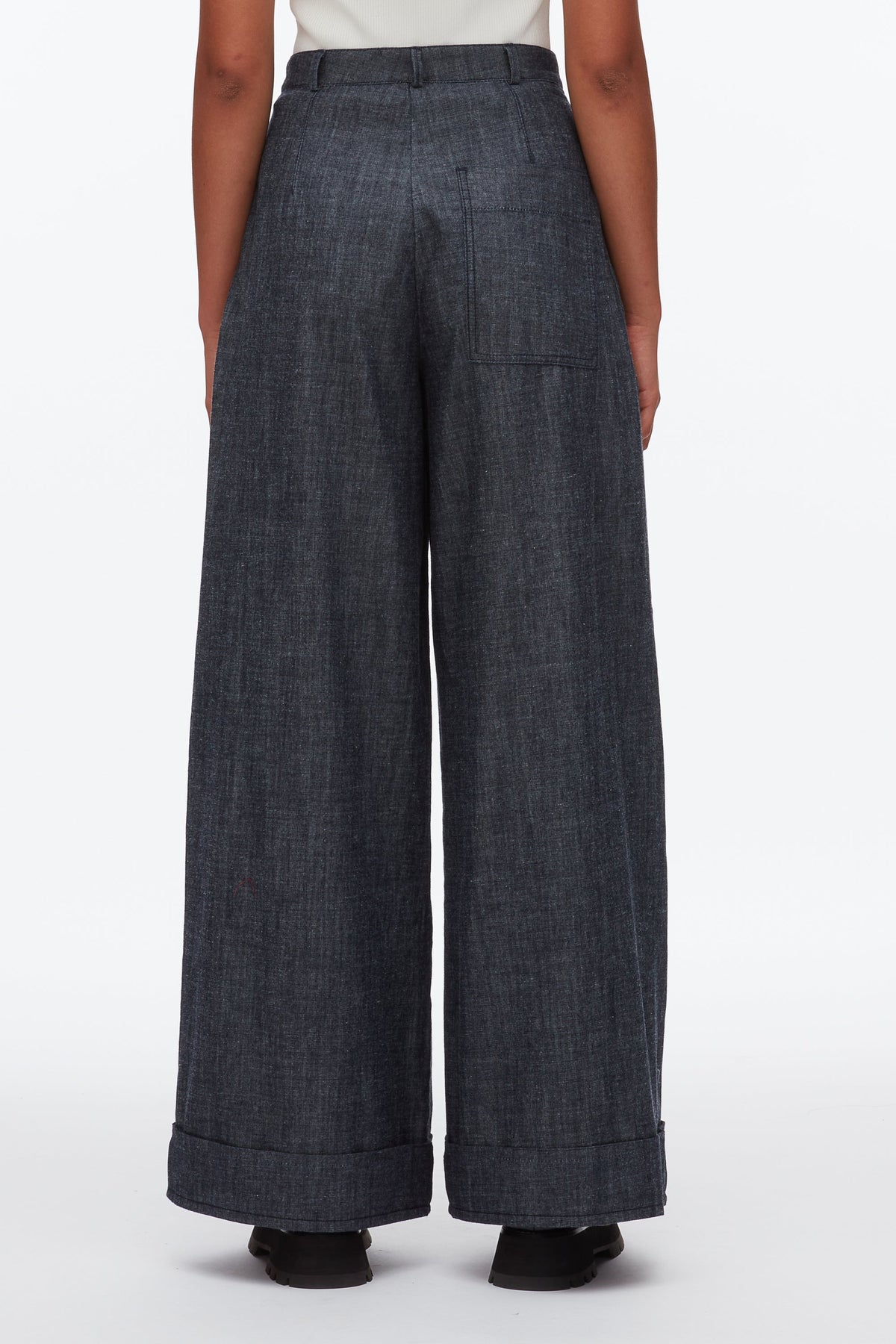Double Pleat Wide Leg Pant Washed Indigo