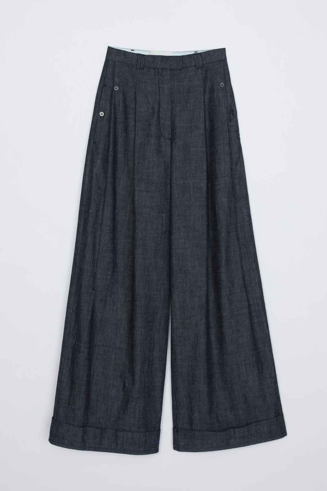 Double Pleat Wide Leg Pant Washed Indigo