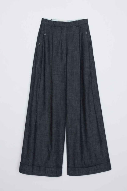 Double Pleat Wide Leg Pant Washed Indigo