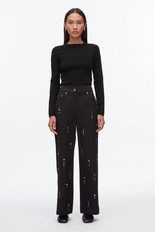 Stud Embellished Wide Leg Pant Black
