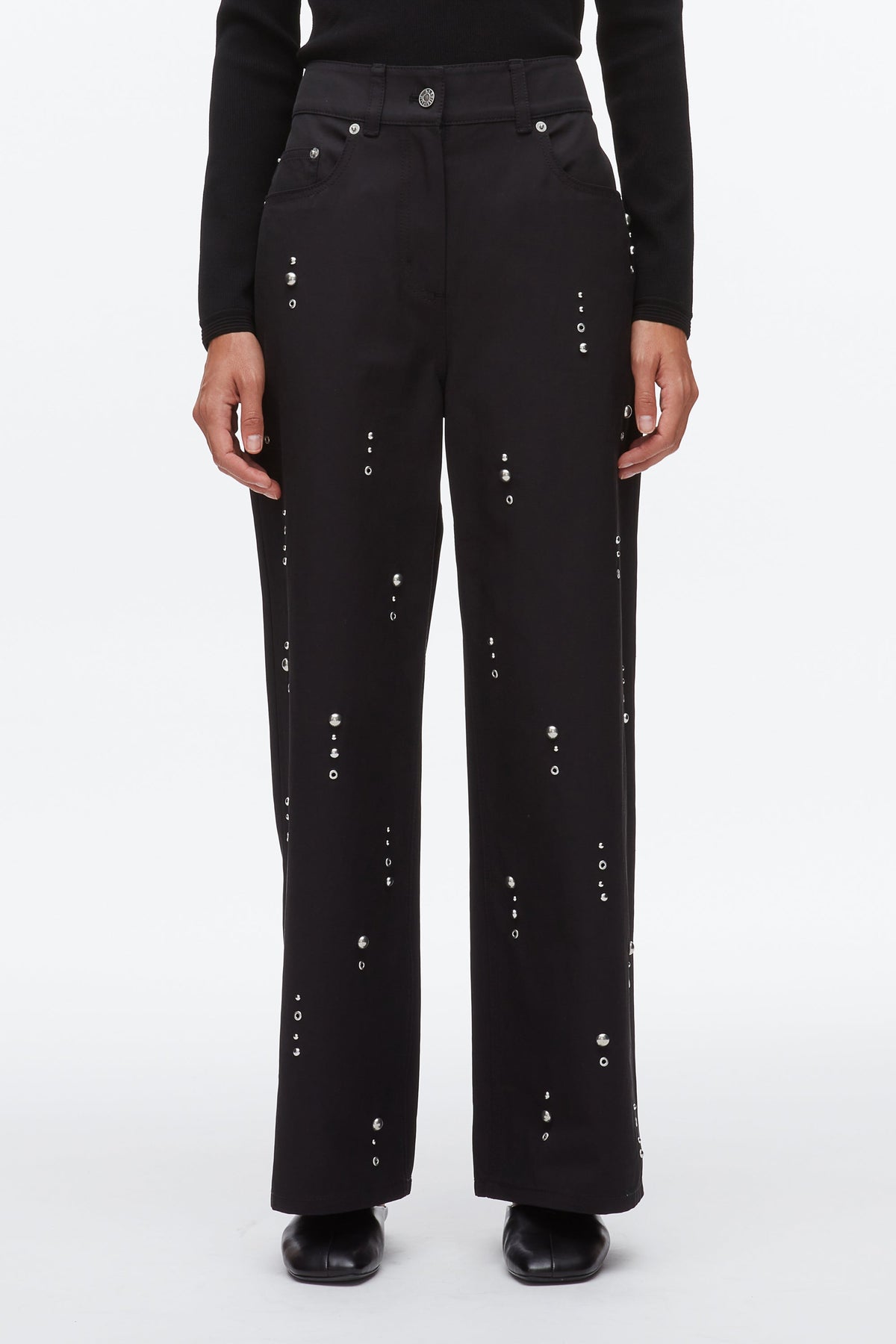 Stud Embellished Wide Leg Pant Black