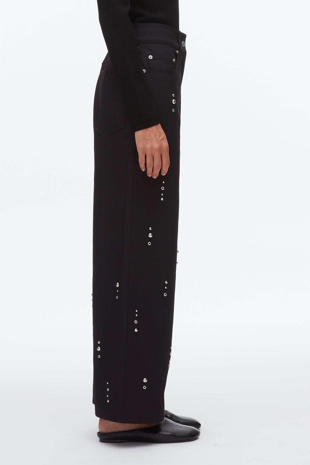 Stud Embellished Wide Leg Pant Black