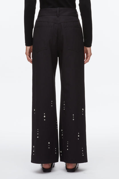 Stud Embellished Wide Leg Pant Black