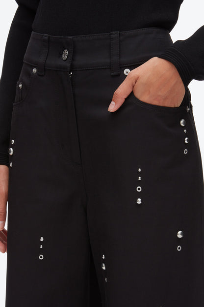 Stud Embellished Wide Leg Pant Black
