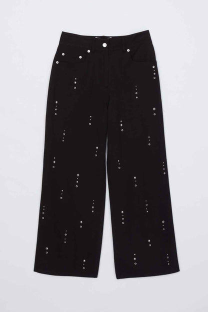 Stud Embellished Wide Leg Pant Black