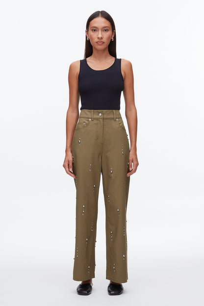 Stud Embellished Wide Leg Pant Caper