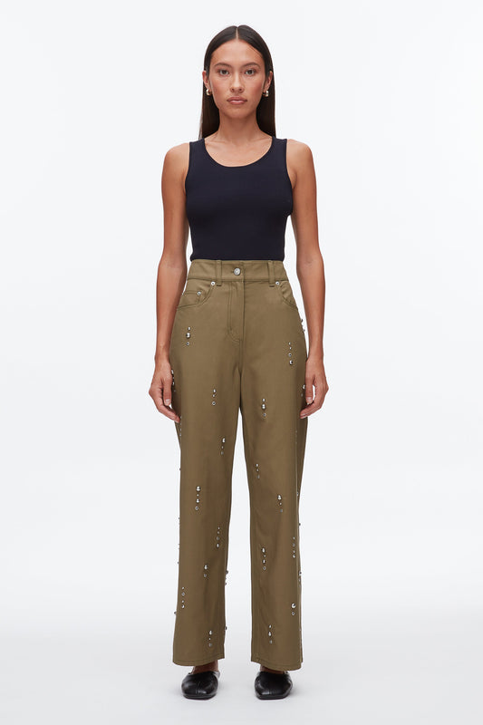 Stud Embellished Wide Leg Pant Caper