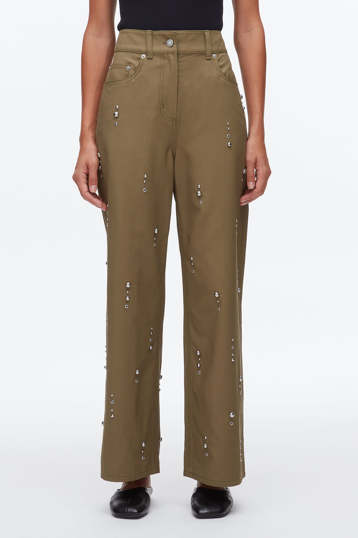 Stud Embellished Wide Leg Pant Caper