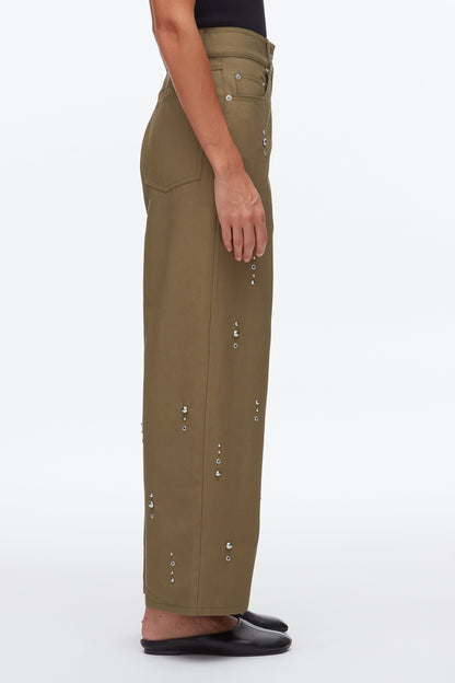 Stud Embellished Wide Leg Pant Caper