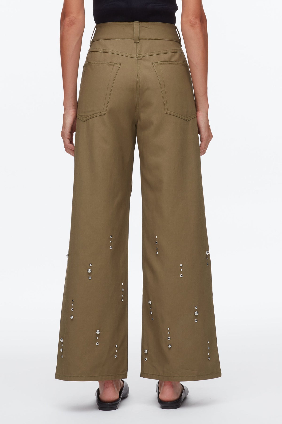 Stud Embellished Wide Leg Pant Caper