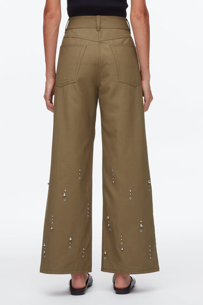 Stud Embellished Wide Leg Pant Caper