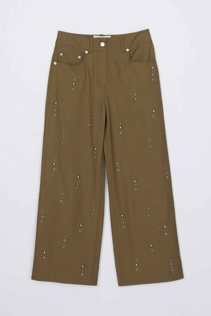 Stud Embellished Wide Leg Pant Caper