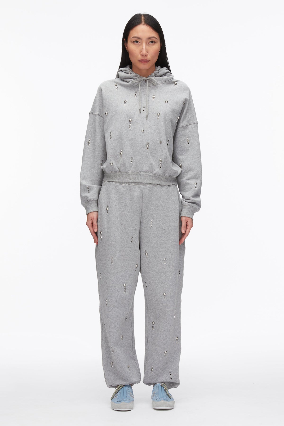 Dome Embellishment Sweatpants Grey Melange