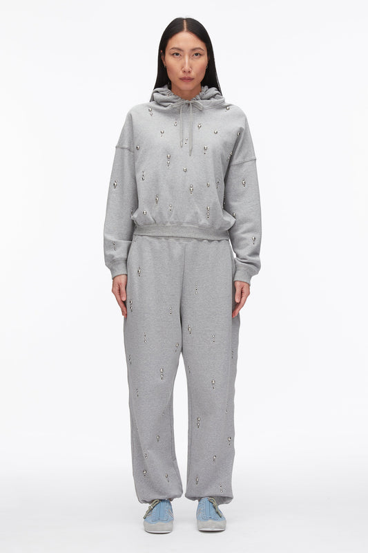Dome Embellishment Sweatpants Grey Melange