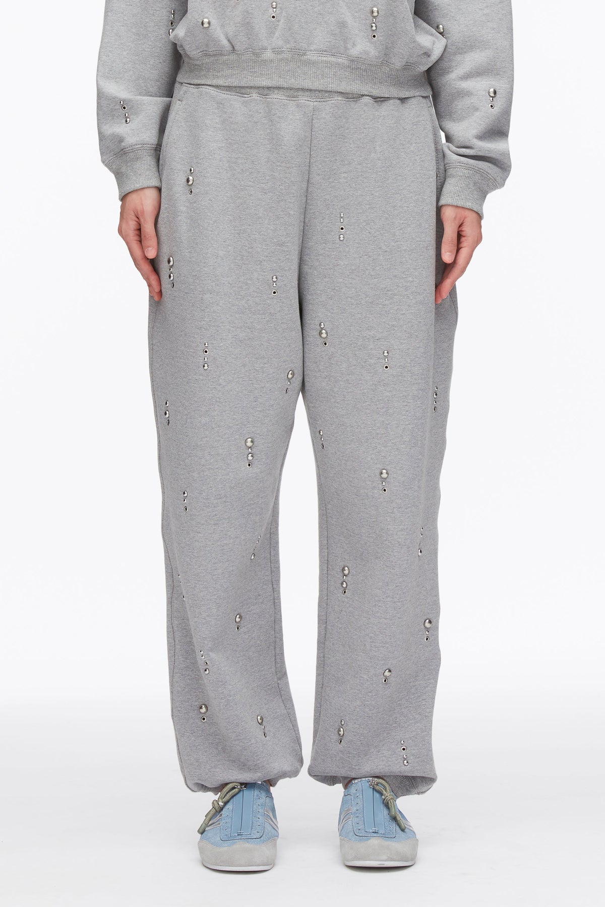 Dome Embellishment Sweatpants Grey Melange