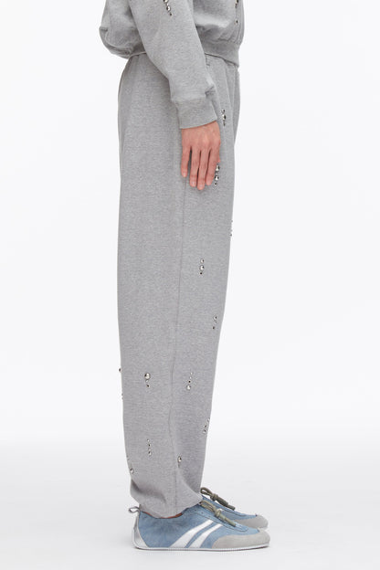 Dome Embellishment Sweatpants Grey Melange