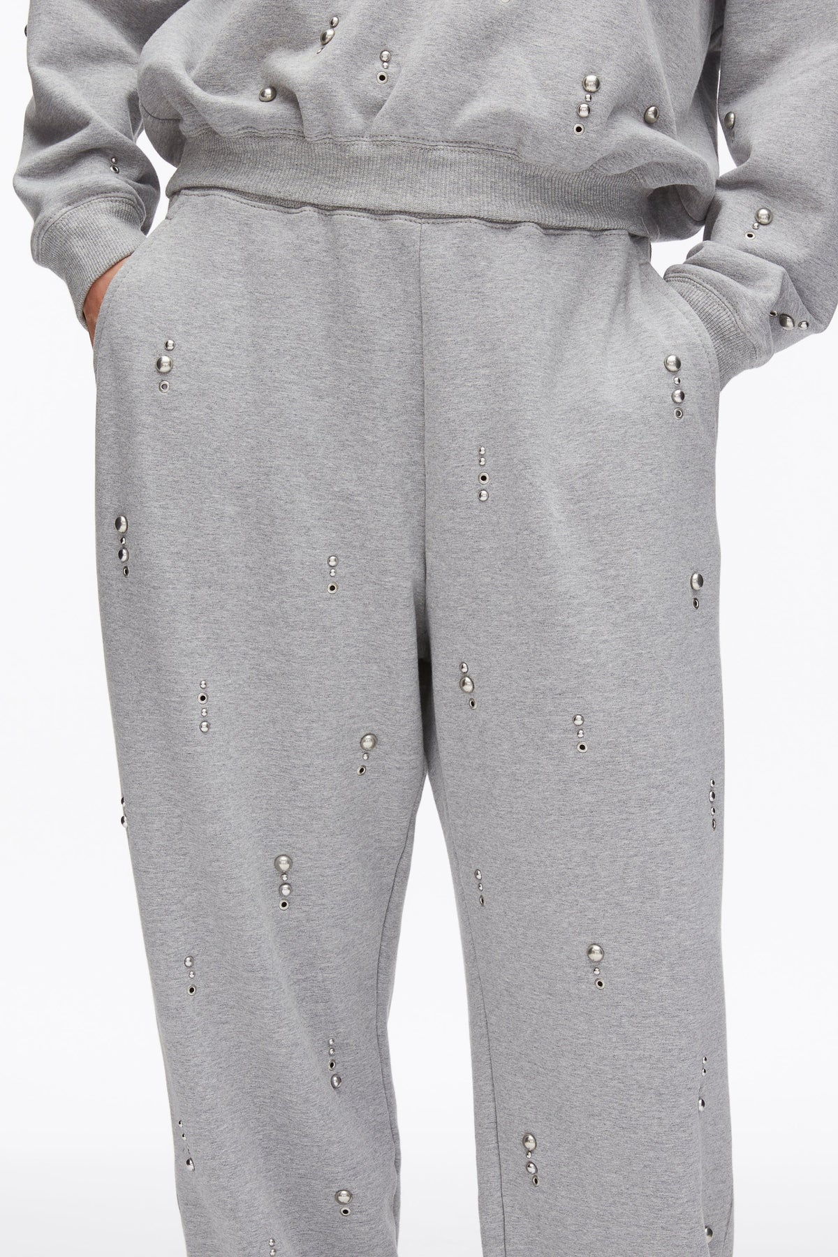 Dome Embellishment Sweatpants Grey Melange