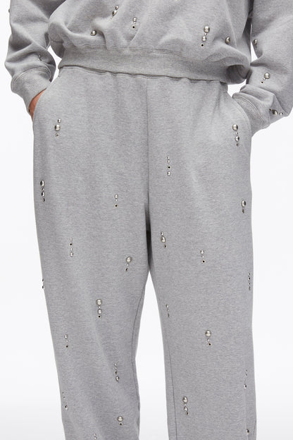 Dome Embellishment Sweatpants Grey Melange