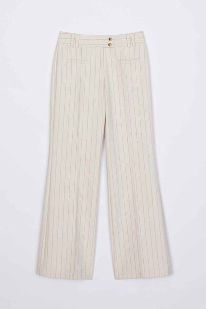 Pinstripe Trousers Ecru-Tan