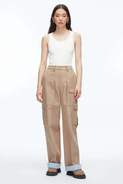 Carpenter Cargo Pants with Plaid Cuffs Praline Multi