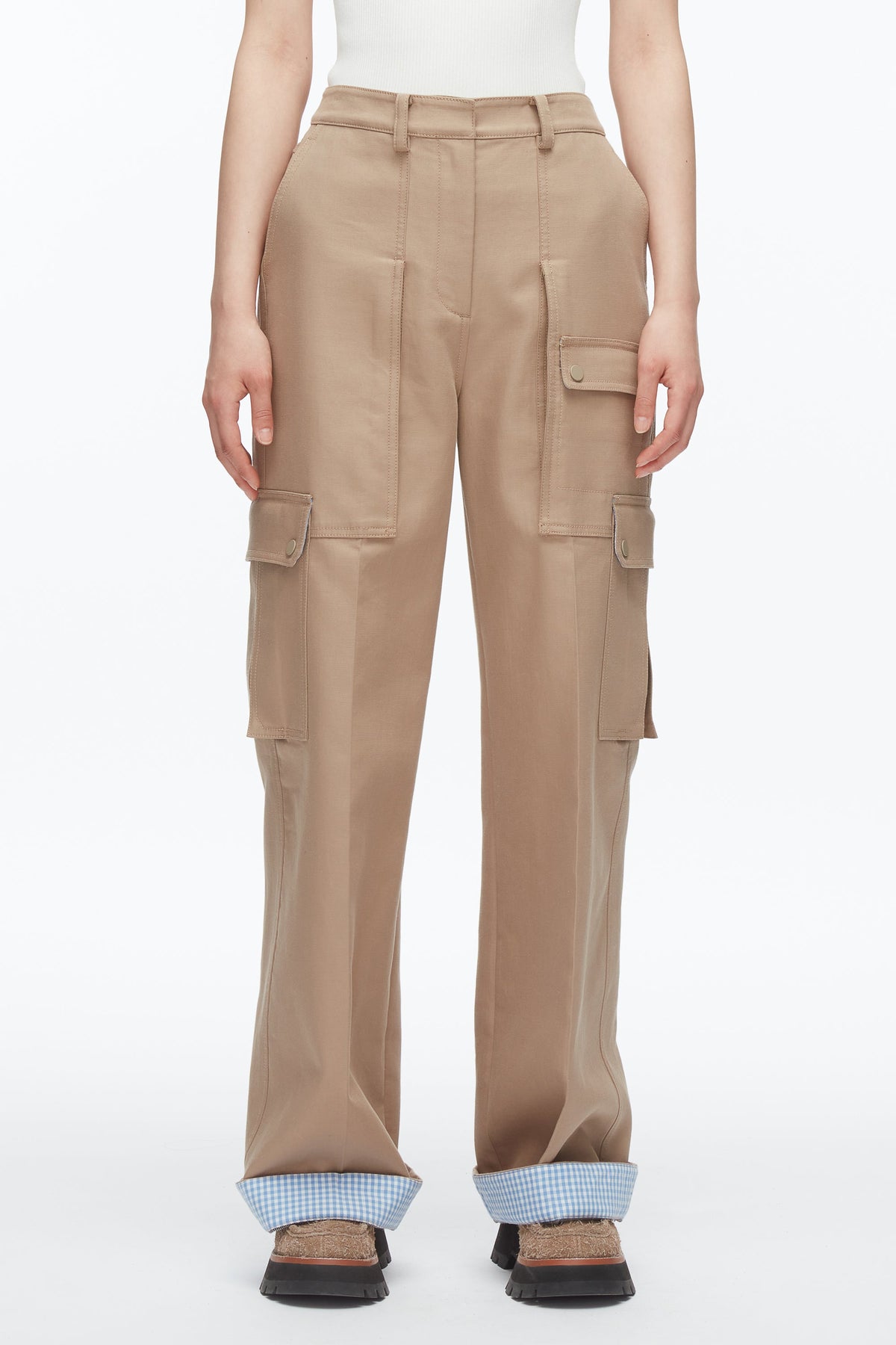 Carpenter Cargo Pants with Plaid Cuffs Praline Multi