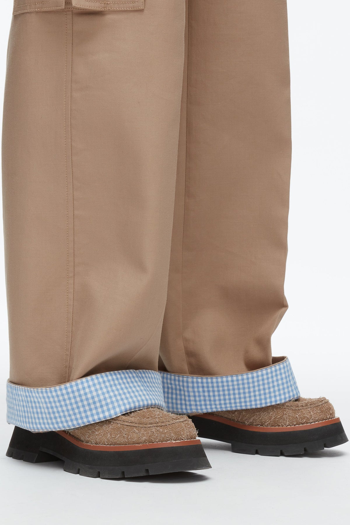 Carpenter Cargo Pants with Plaid Cuffs Praline Multi
