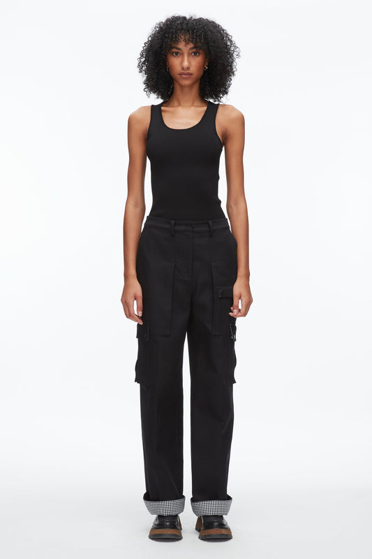 Carpenter Cargo Pants with Plaid Cuffs Black Multi
