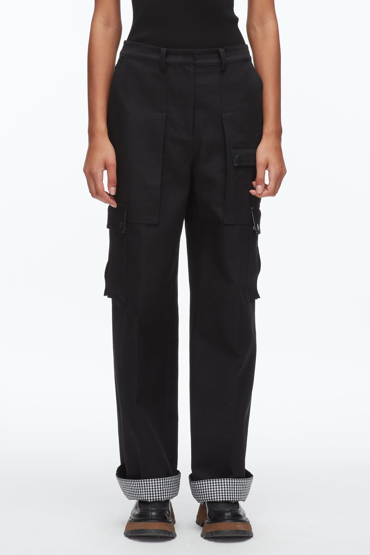 Carpenter Cargo Pants with Plaid Cuffs Black Multi
