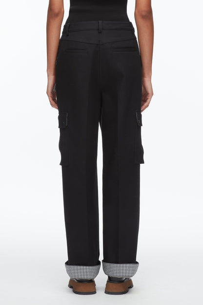 Carpenter Cargo Pants with Plaid Cuffs Black Multi