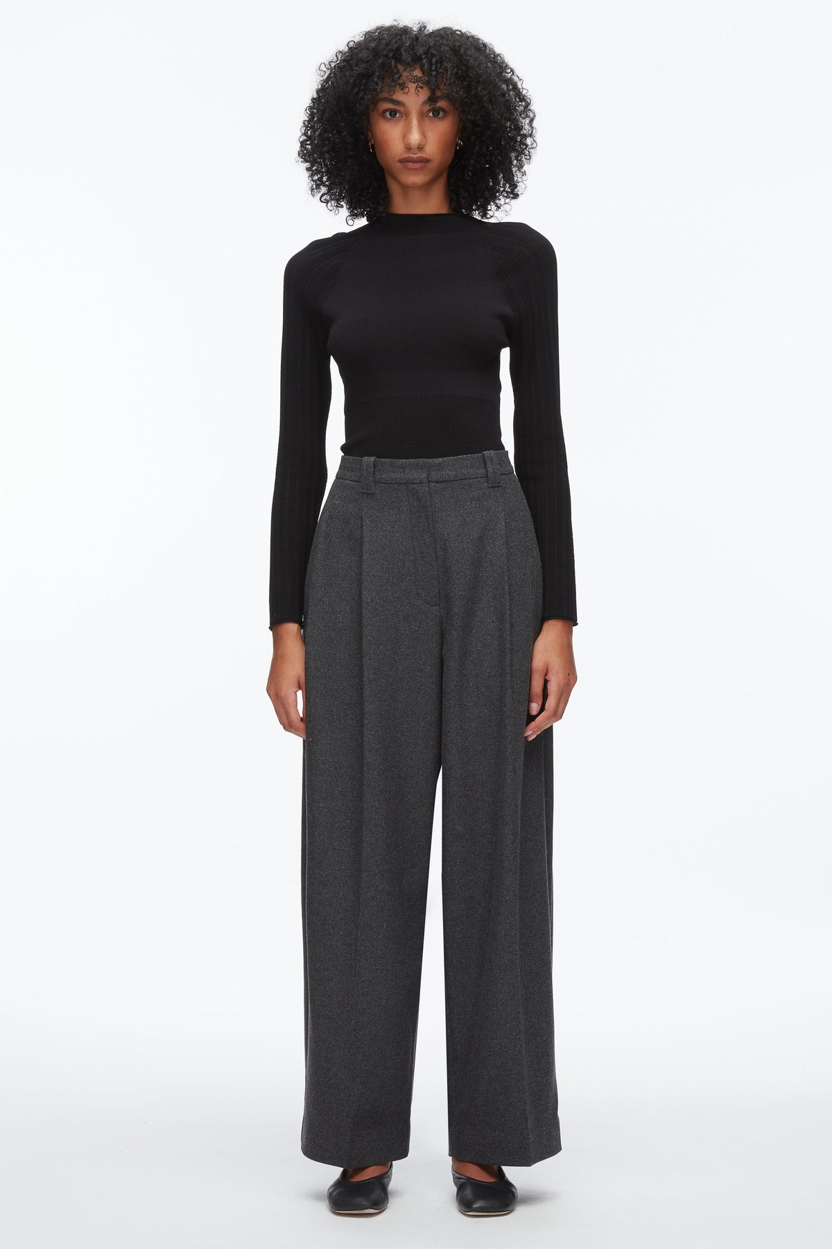 Flannel Double Pleat Trouser Charcoal