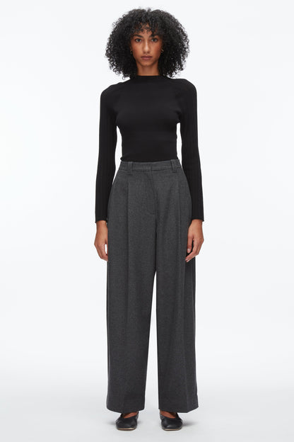 Flannel Double Pleat Trouser Charcoal
