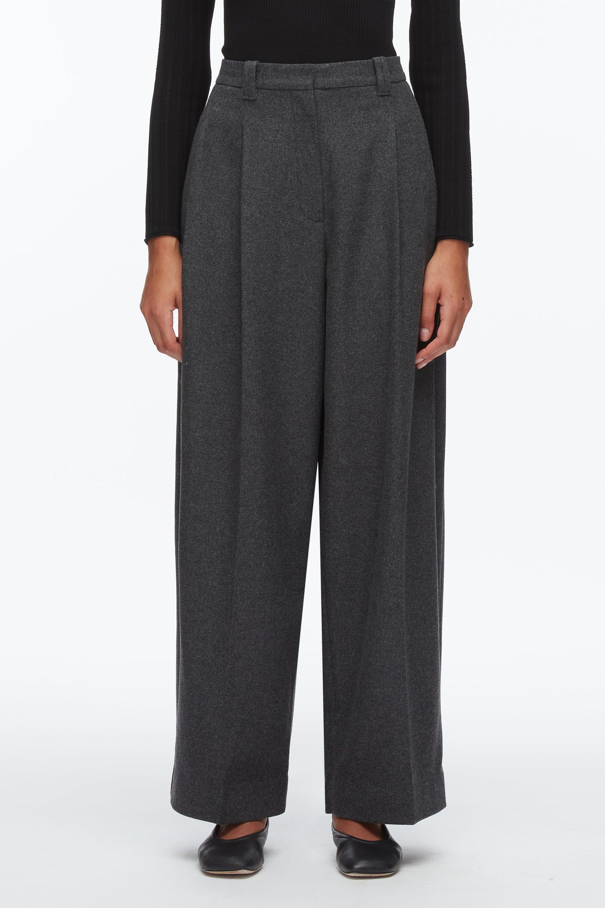 Flannel Double Pleat Trouser Charcoal