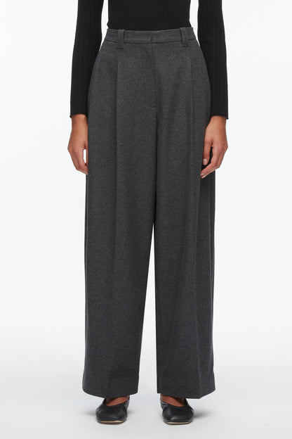 Flannel Double Pleat Trouser Charcoal