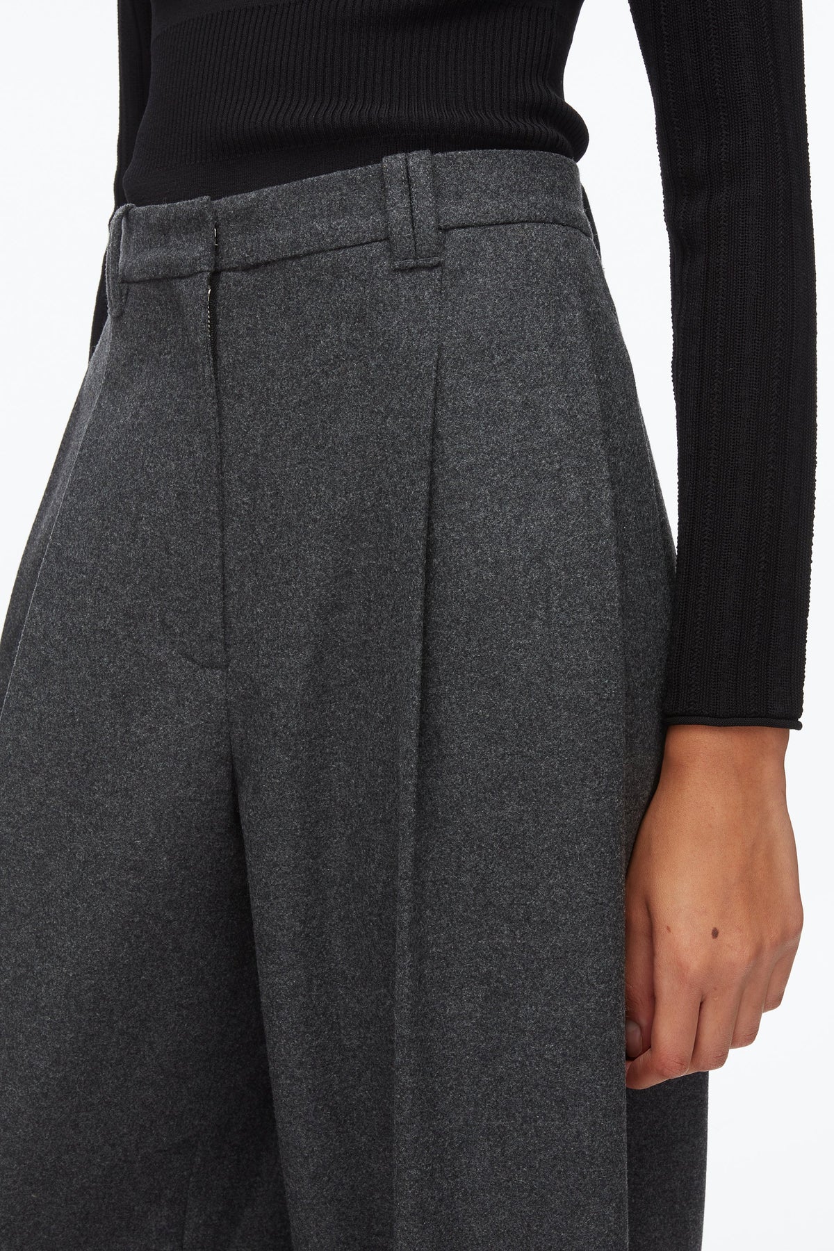 Flannel Double Pleat Trouser Charcoal