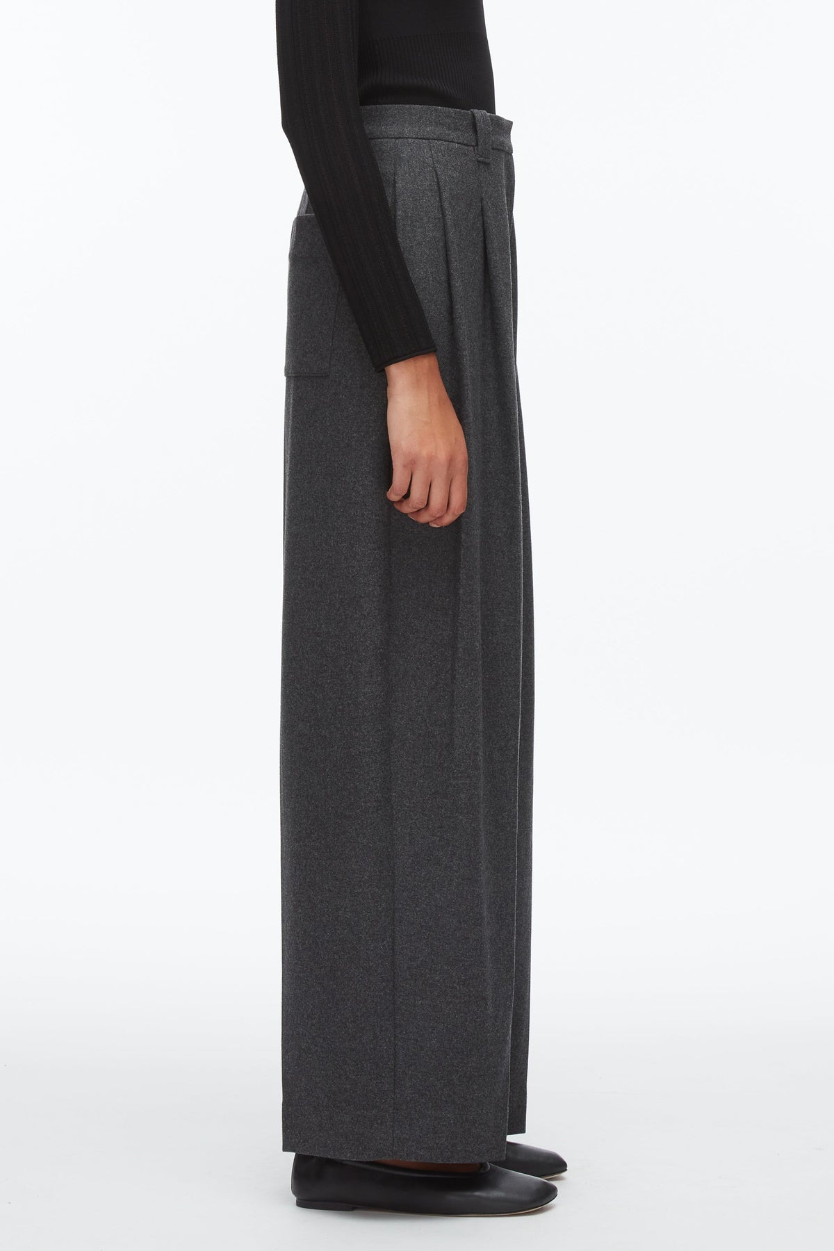 Flannel Double Pleat Trouser Charcoal