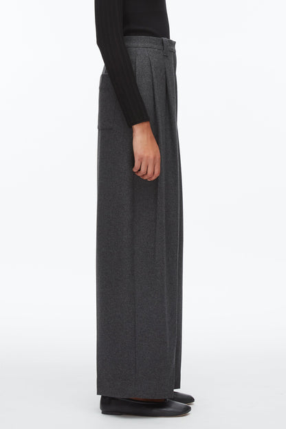 Flannel Double Pleat Trouser Charcoal
