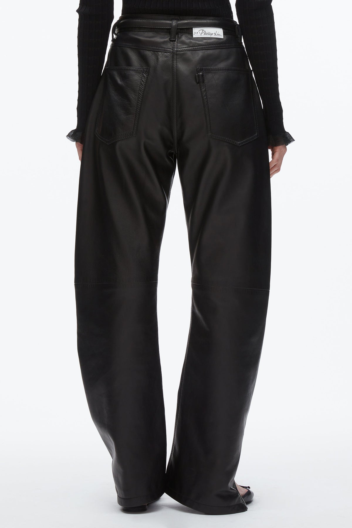 Leather Barrel Jean with Zippers Black