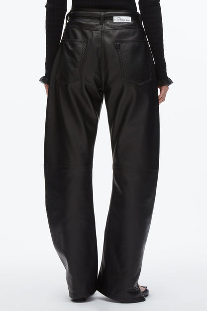 Leather Barrel Jean with Zippers Black