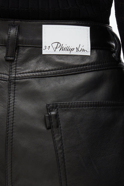 Leather Barrel Jean with Zippers Black