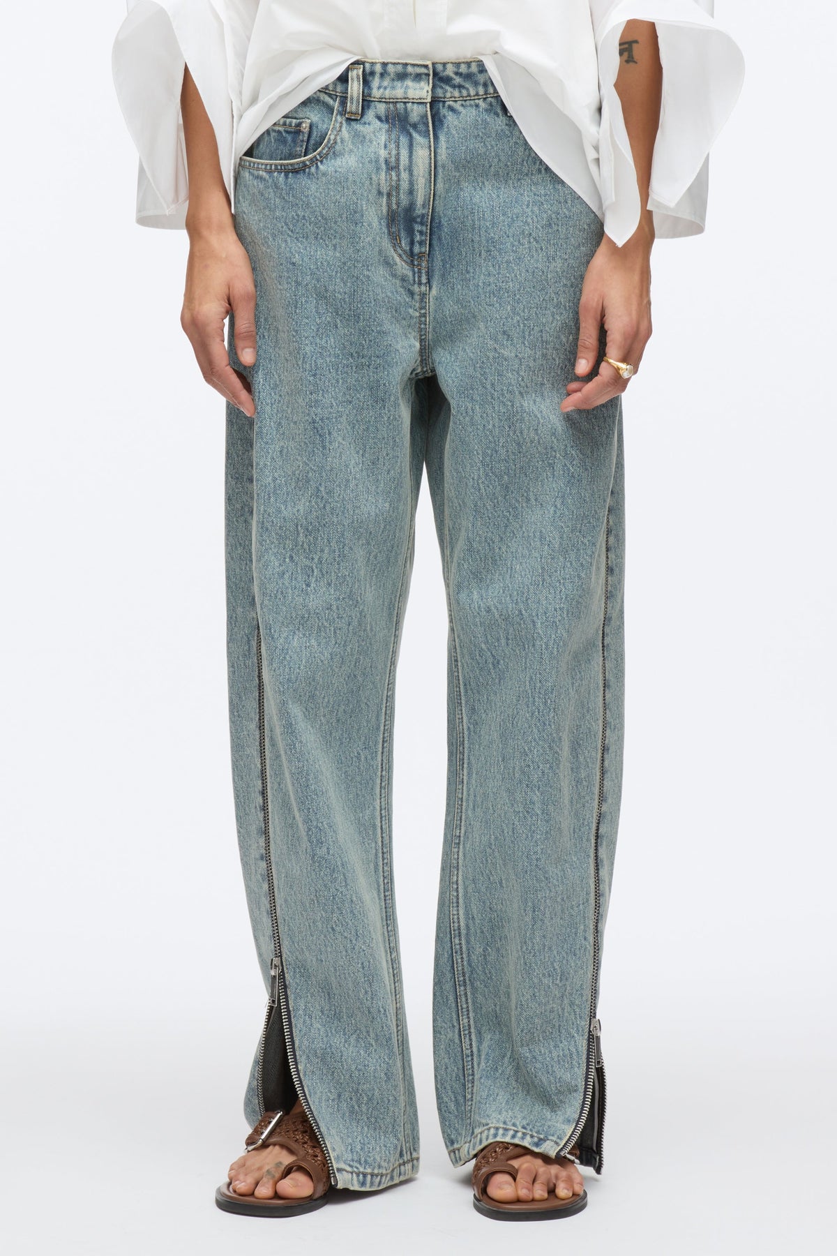 Curve Denim Pant with Zippers Washed Indigo