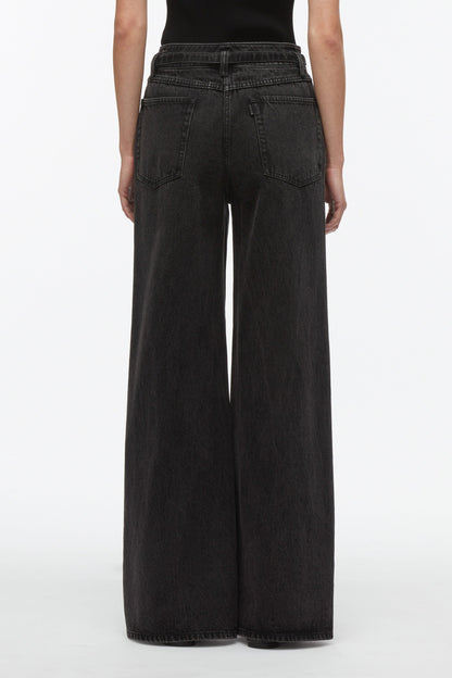 Wide Leg Belted Jeans Washed Blk
