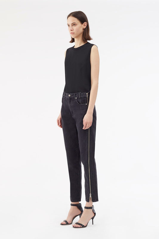 Zippered Denim Pant Black