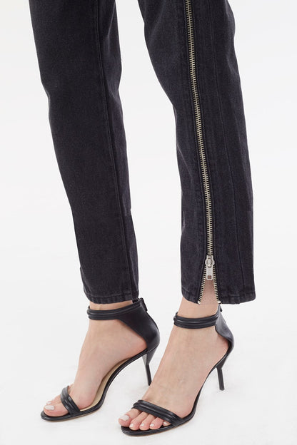 Zippered Denim Pant Black