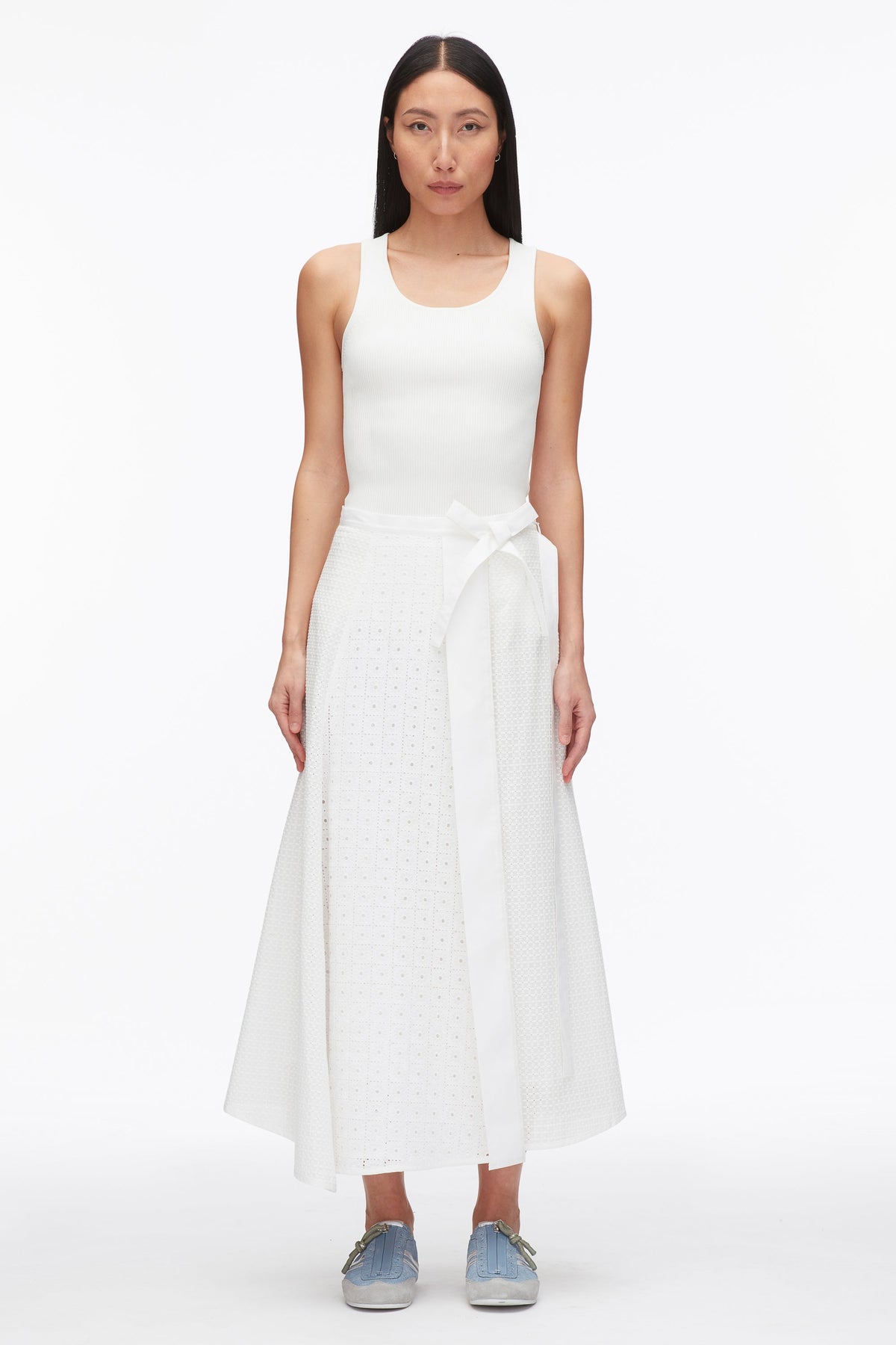 Broderie Anglaise Patchwork Midi Skirt White